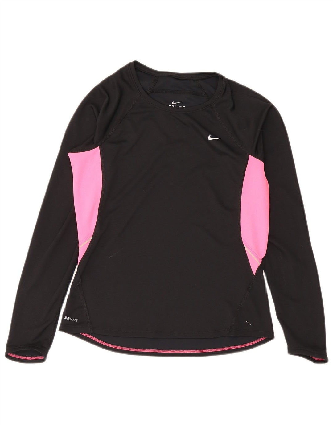 Nike Dame Dri Fit Top Langærmet UK 12/14 Medium Black Colourblock