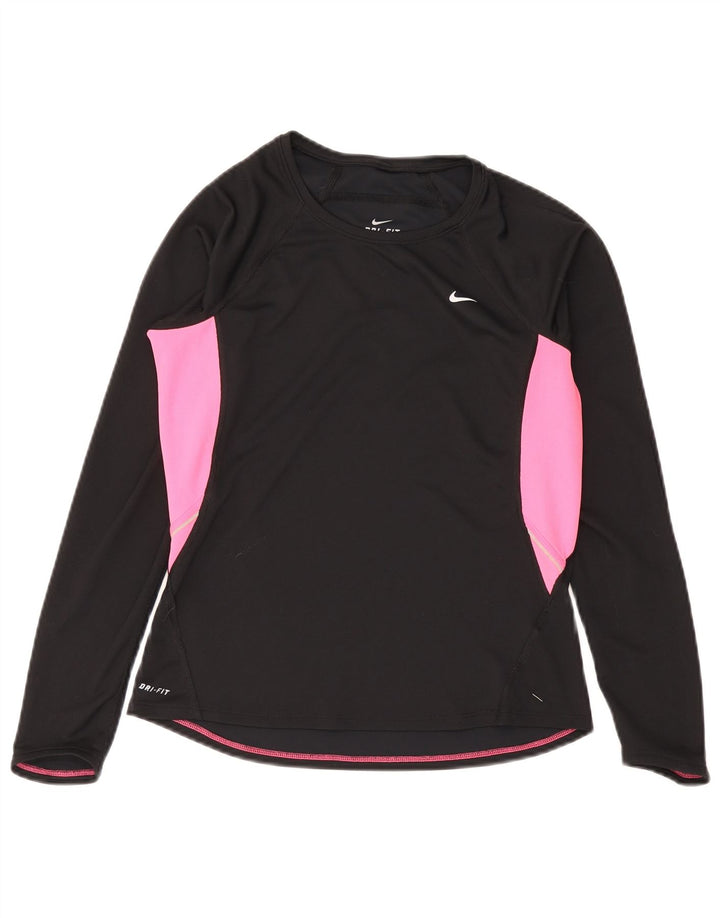 Nike Dame Dri Fit Top Langærmet UK 12/14 Medium Black Colourblock
