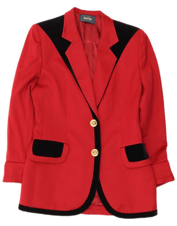 Vintage Womens 2-knaps Longline Blazer Jacket UK 12 Medium Red Colourblock