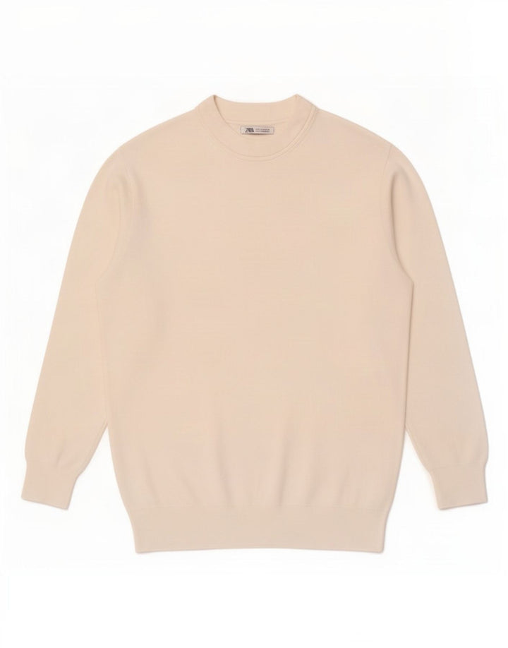 Zara Herre Crew Neck Jumper Sweater Medium White Viscose