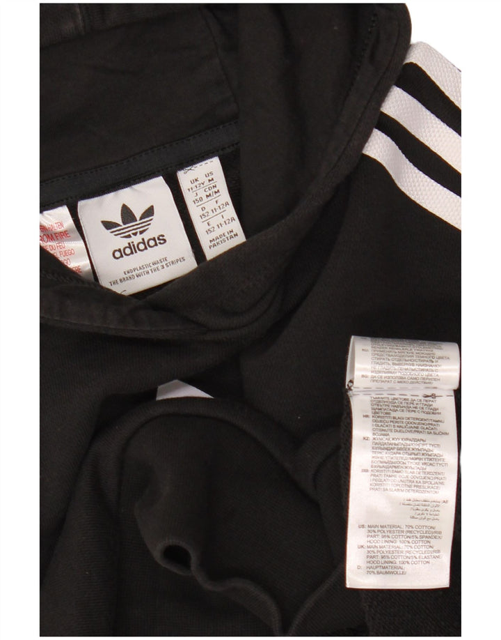 ADIDAS Piger Crop Grafisk Hoodie Jumper 11-12 År Sort Bomuld