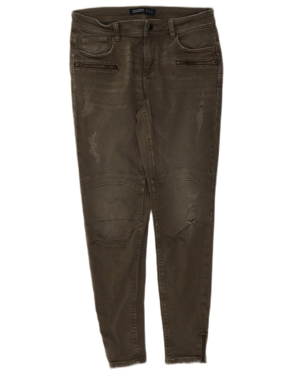 Zara Dame Distressed Skinny Jeans EU 38 Small W28 L27 Grøn bomuld