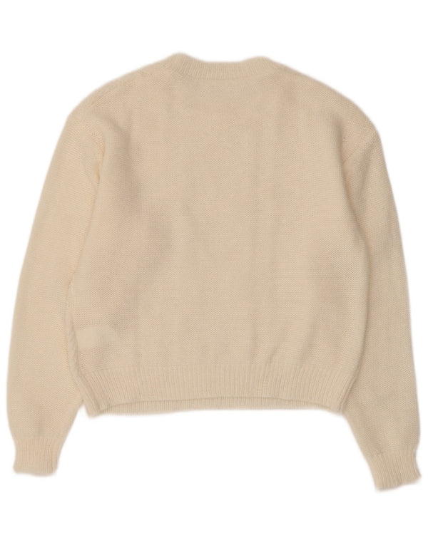 Vintage Womens Crop Boat Neck Jumper Sweater UK 12 Medium White Acryl