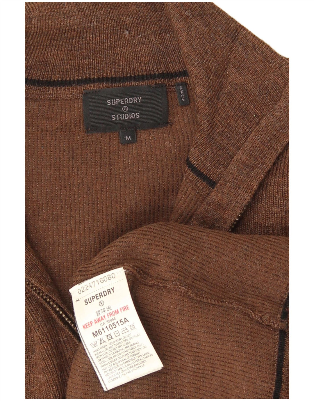 Superdry trøje med lynlås til mænd mellem brun merinould