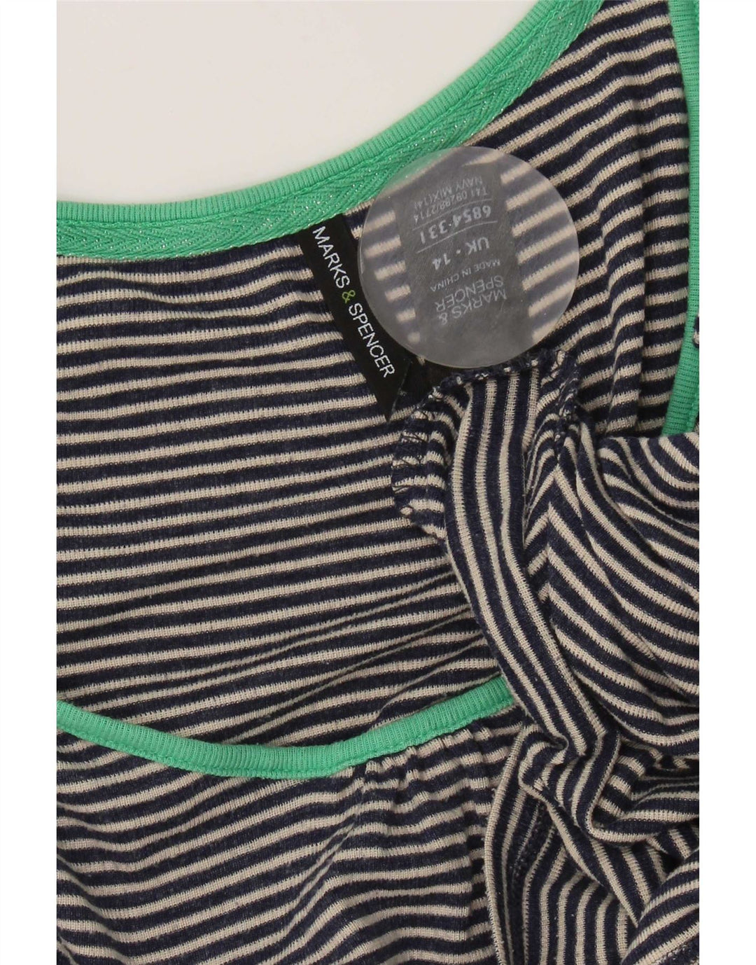 Marks & Spencer Dame Top 3/4 ærmer UK 14 Medium Navy Blue Nålestribe