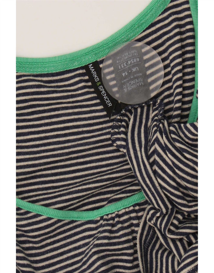 Marks & Spencer Dame Top 3/4 ærmer UK 14 Medium Navy Blue Nålestribe