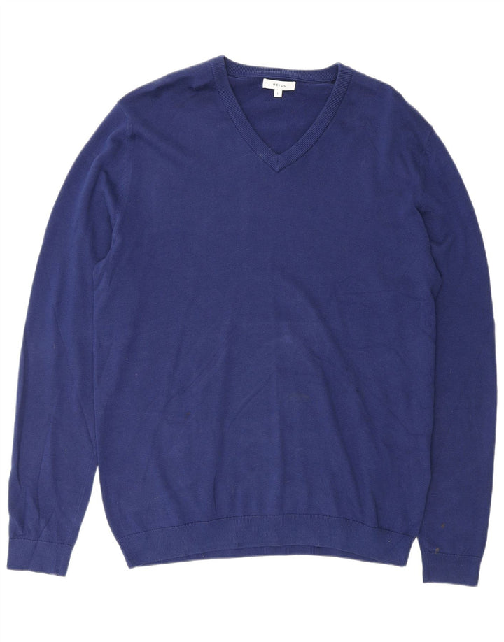 REISS Herre V-hals sweater Stor blå bomuld