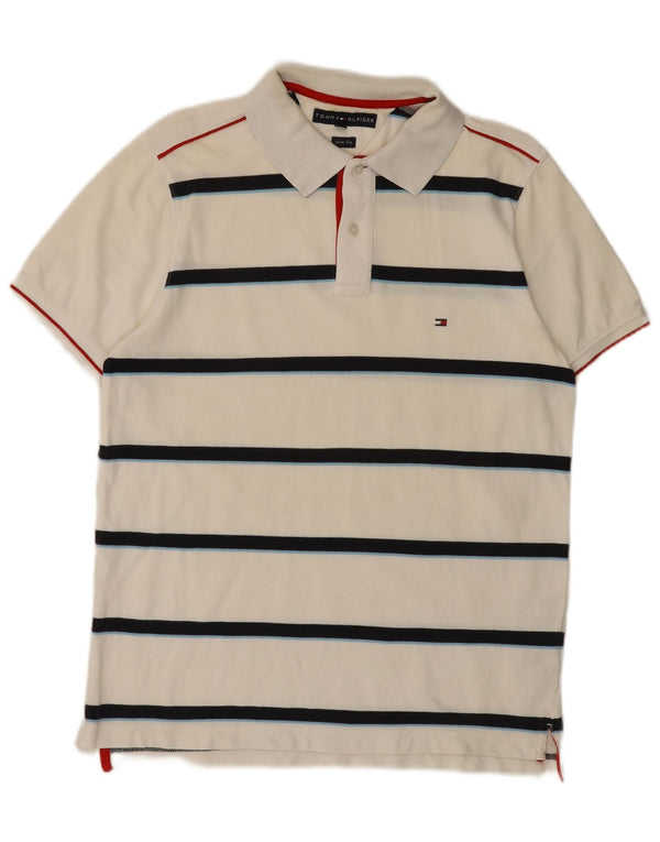 Tommy Hilfiger Mens Slim Fit Polo Shirt Large White Striped Cotton