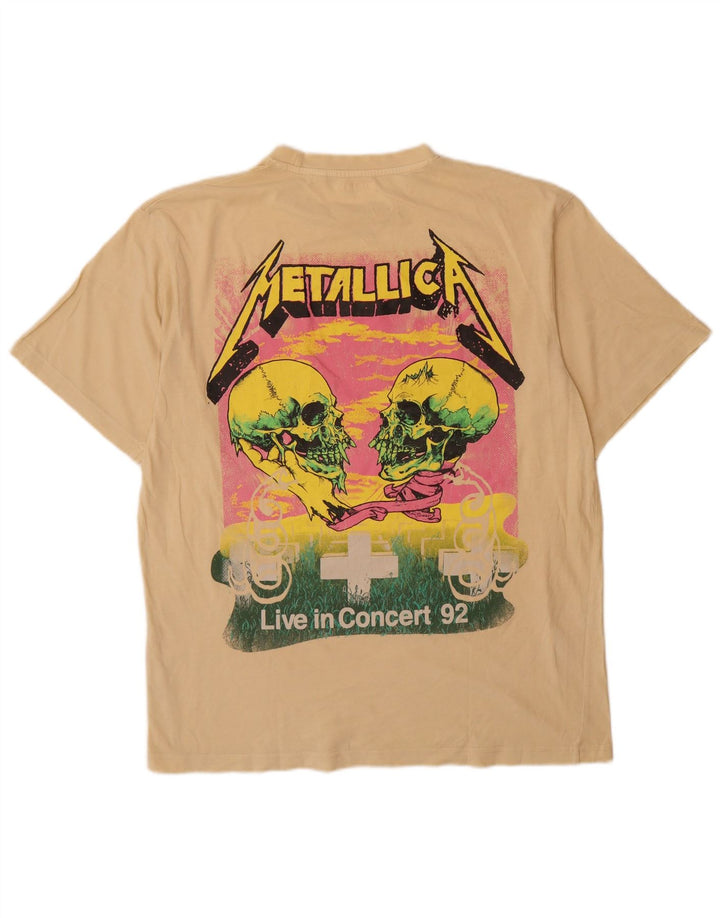 Pull & Bear Herre Metallica Grafisk T-Shirt Top Medium Gul Bomuld