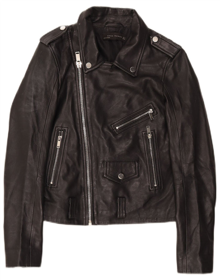 Zara Læder Biker Jacket UK 12 Medium Sort