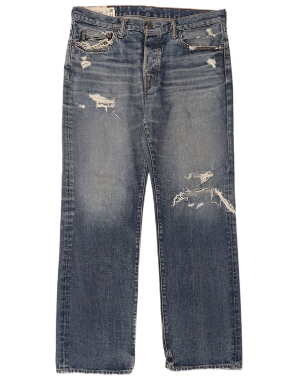 Abercrombie & Fitch Mens Distressed Straight Jeans W36 L32 Blue Cotton