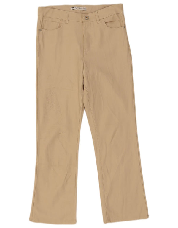Zara Dame Crop Lige imiteret læderbukser EU 36 XS W26 L25 Beige