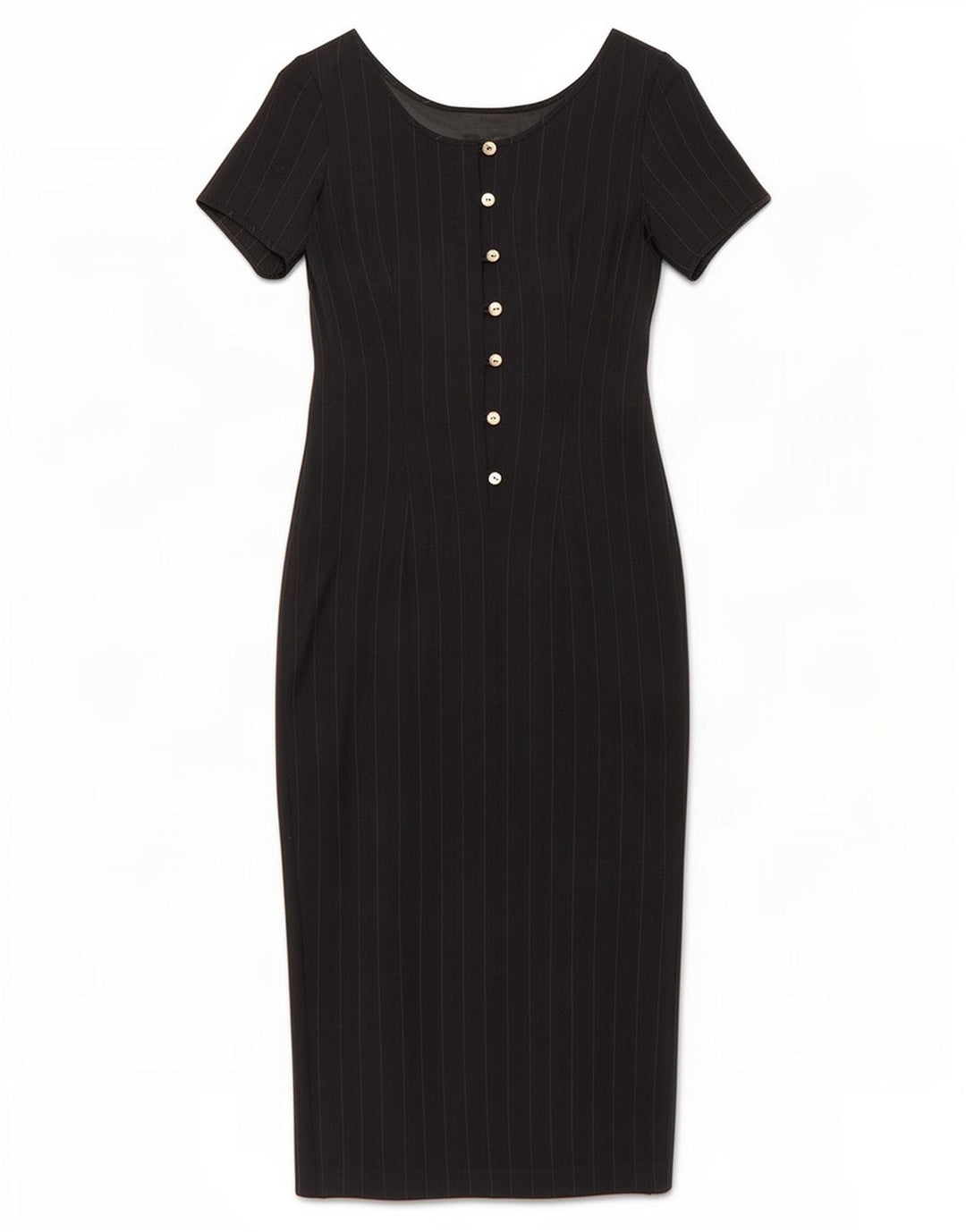 Vintage Dame Maxi Kjole IT 42 Medium Navy Blue Nålestribet Uld