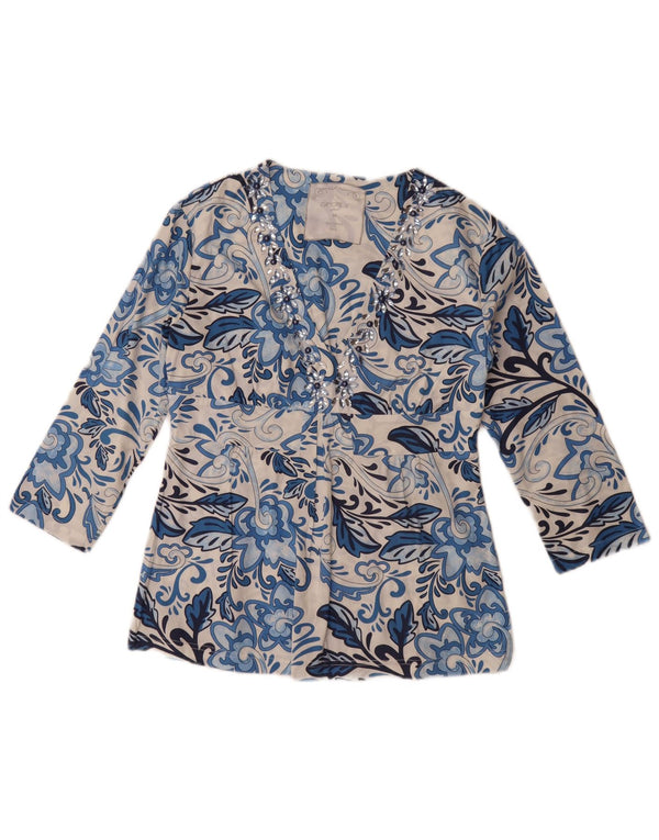 Camomilla Dame 3/4 ærmet bluse Top IT 44 Medium Blue Floral Bomuld