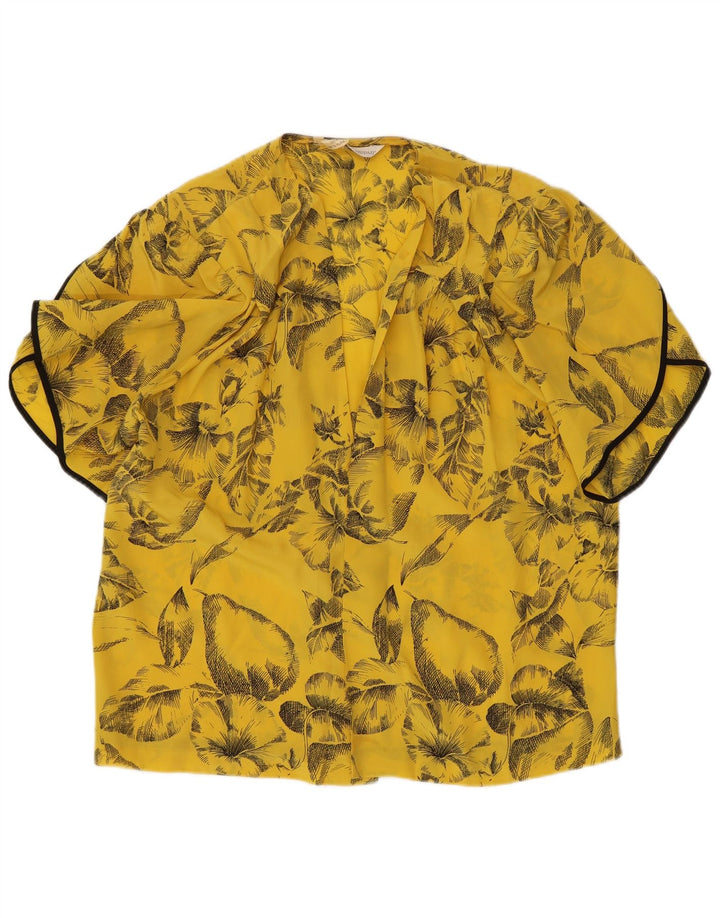 Vintage kortærmet skjortebluse til kvinder IT 42 Medium Yellow Floral Silke