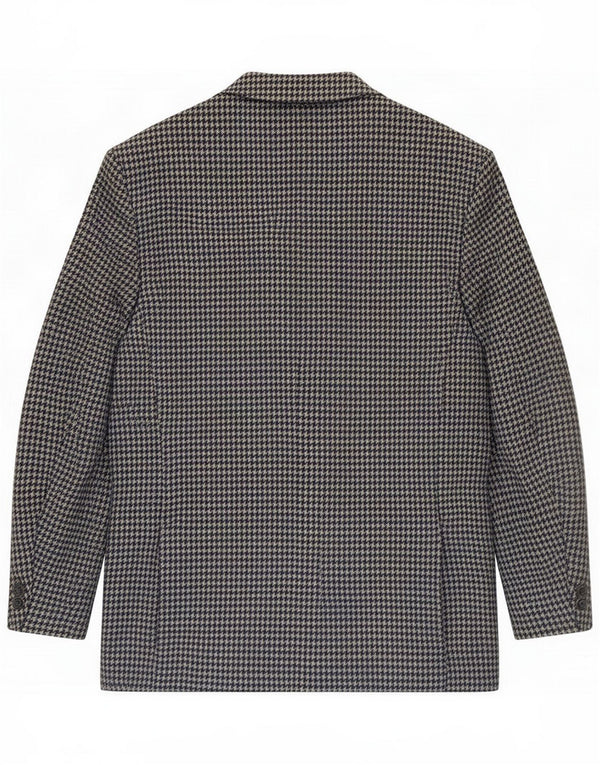 Eksklusiv blazerjakke til mænd med 2 knapper UK 40 Large Grey Houndstooth New Wool