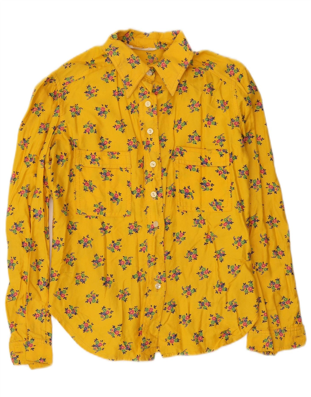 Vintage dameskjorte UK 8 Small Yellow Floral