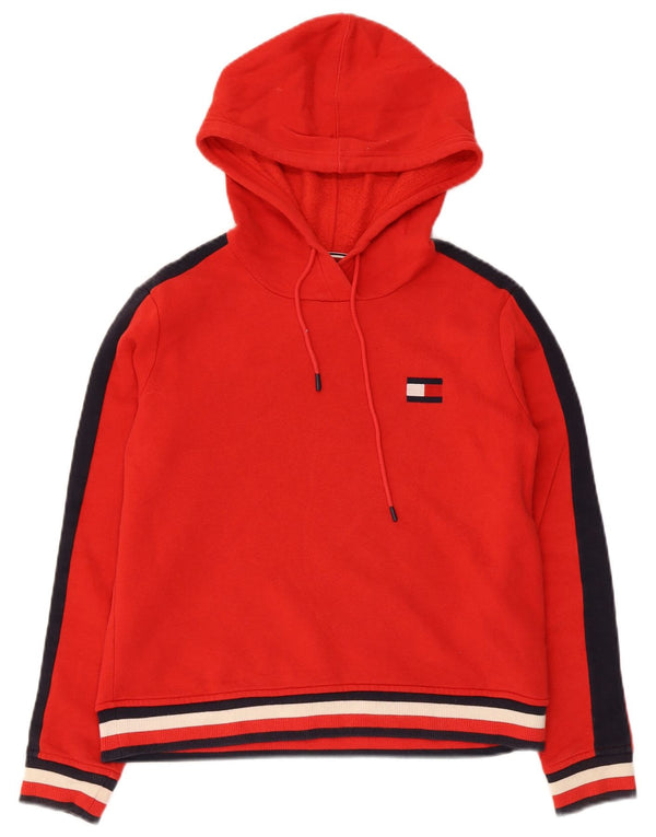 Tommy Hilfiger Womens Relaxed Fit Hoodie Jumper UK 6 XS Red Colourblock