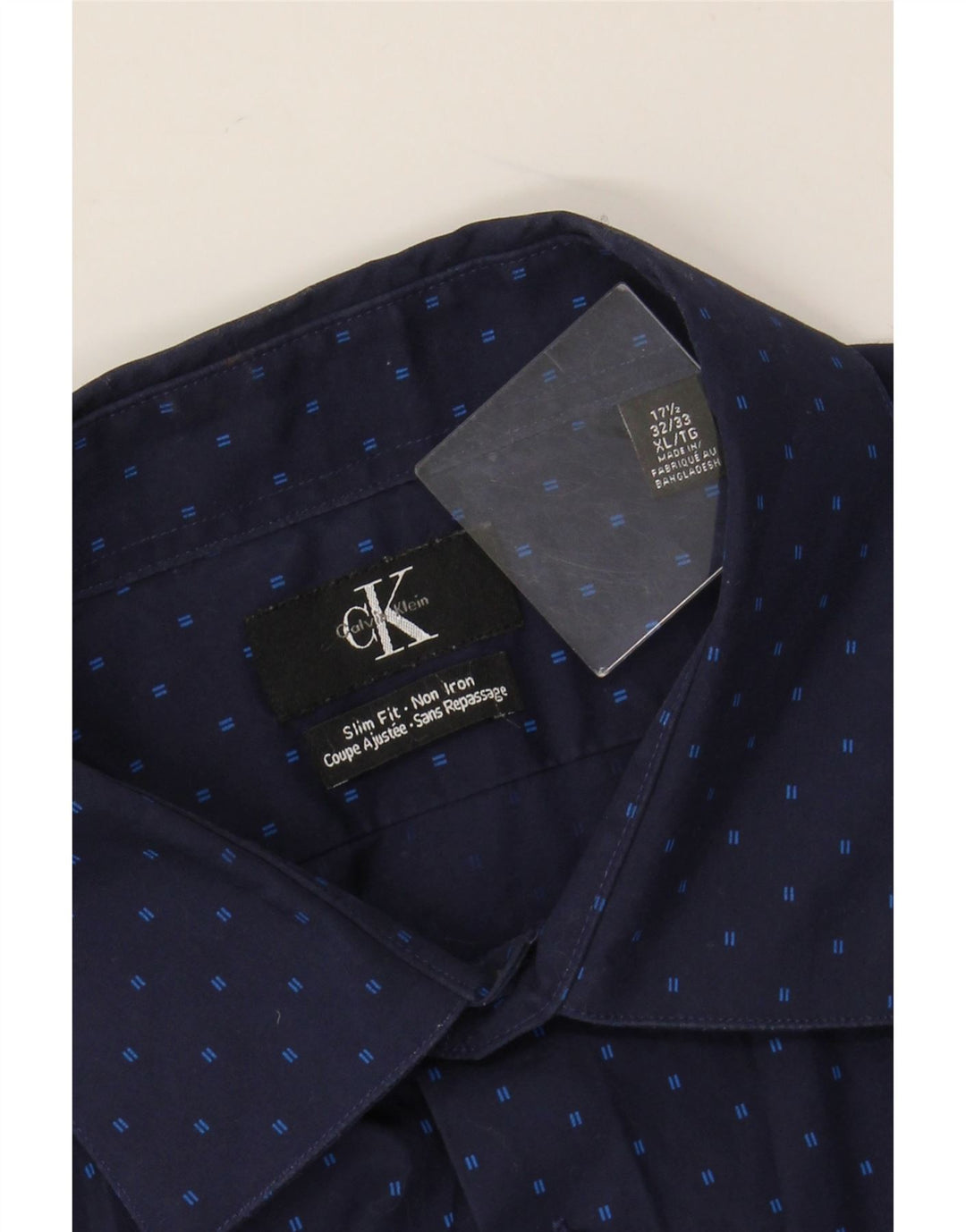 CALVIN KLEIN Herre Slim Fit skjorte str. 17 1/2 XL Marineblå plettet bomuld