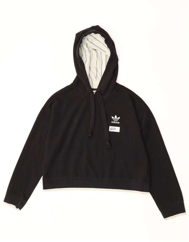 Adidas Womens Crop Oversized Hoodie Jumper UK 10 Small Black Polyester