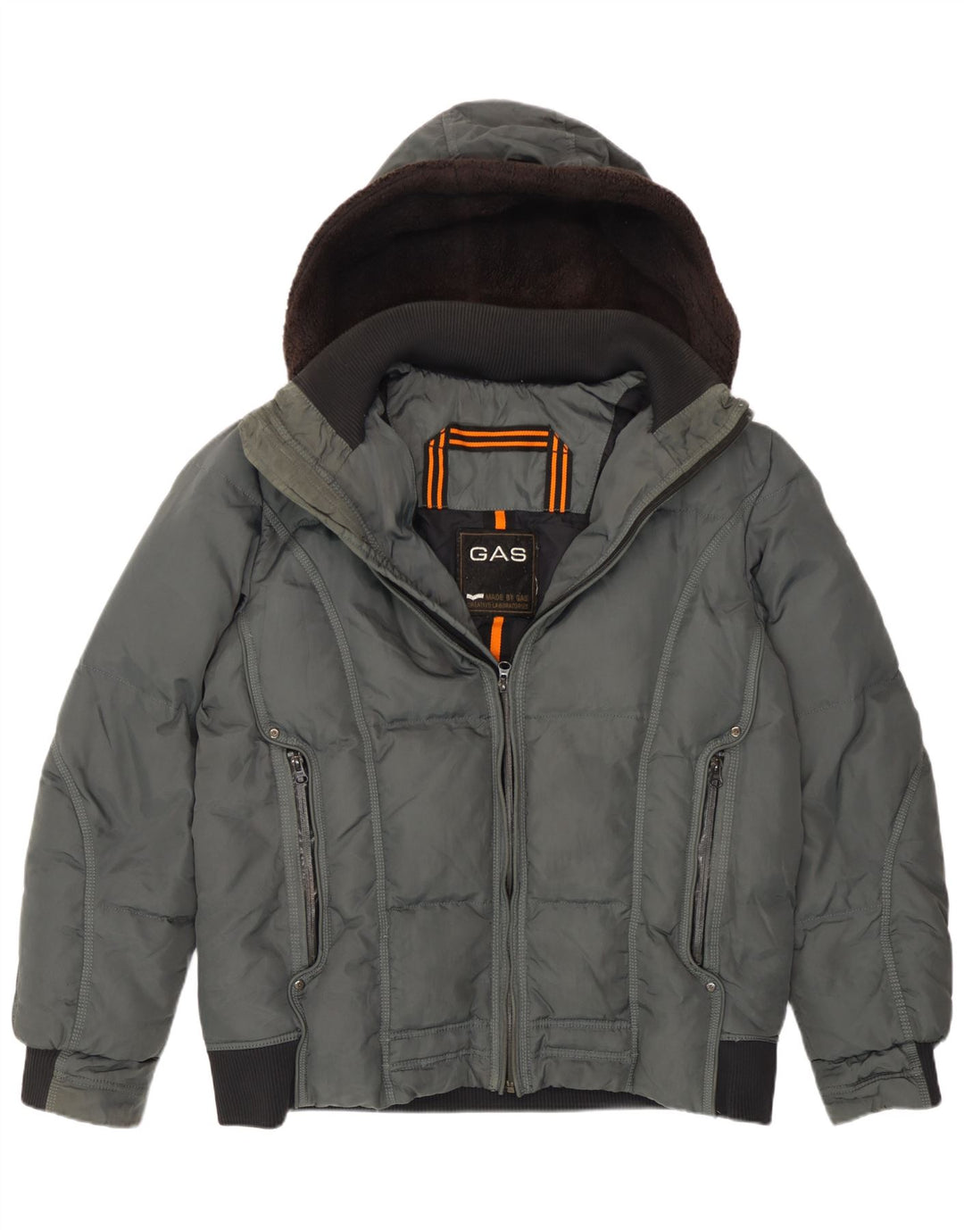 Gas Herre Hooded Bomber Polstret Jakke UK 40 Large Grå Polyamid