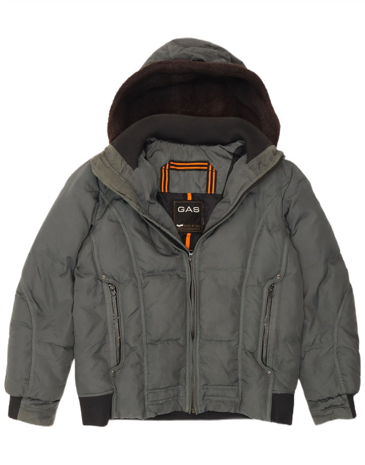 Gas Herre Hooded Bomber Polstret Jakke UK 40 Large Grå Polyamid