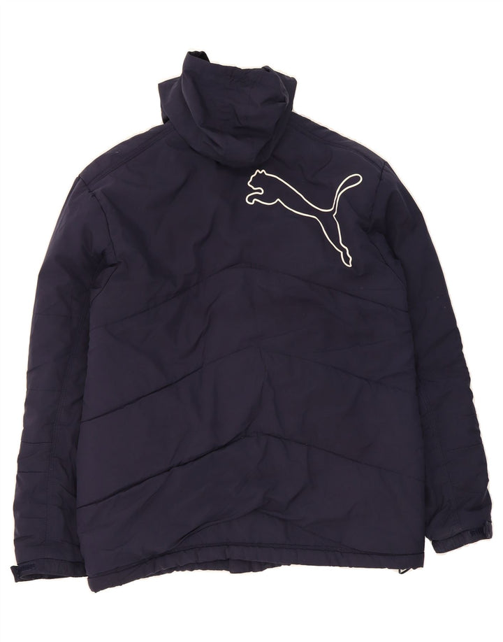 PUMA Mens Graphic Hooded Padded Jacket UK 34/36 Small Navy Blue Polyester Vintage Puma and Second-Hand Puma from Messina Hembry 