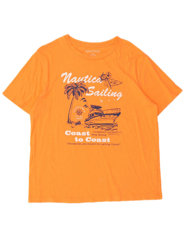 Nautica Herre grafisk T-shirt Top Medium Orange Bomuld