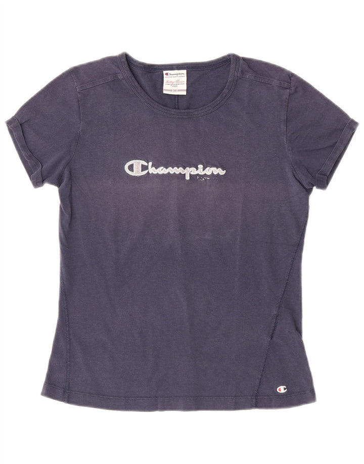 Champion Dame Grafisk T-Shirt Top UK 12 Medium Navy Blue
