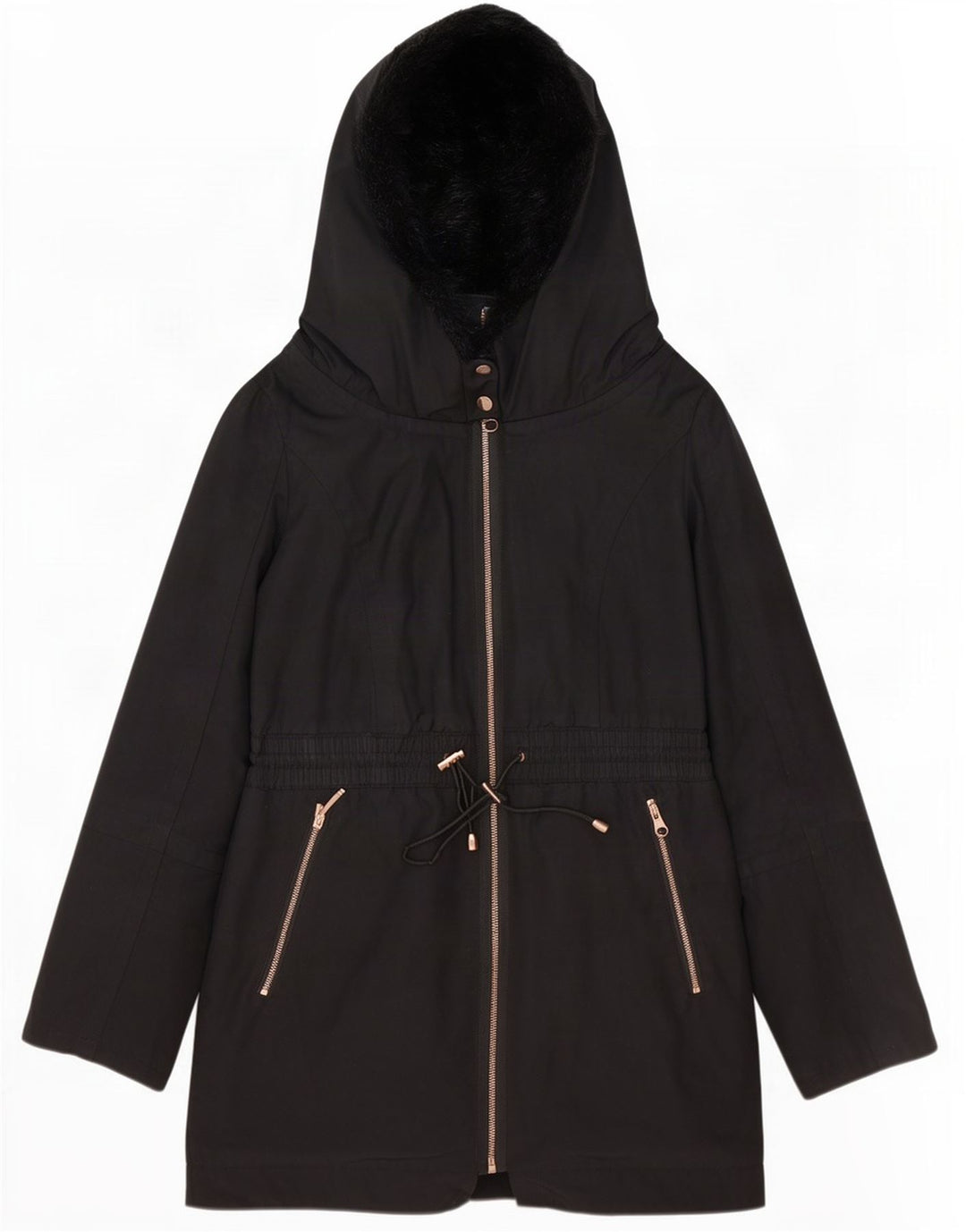 Ted Baker Dame Hætte Oversized Parka Jakke Størrelse 2 Lille Sort Polyester