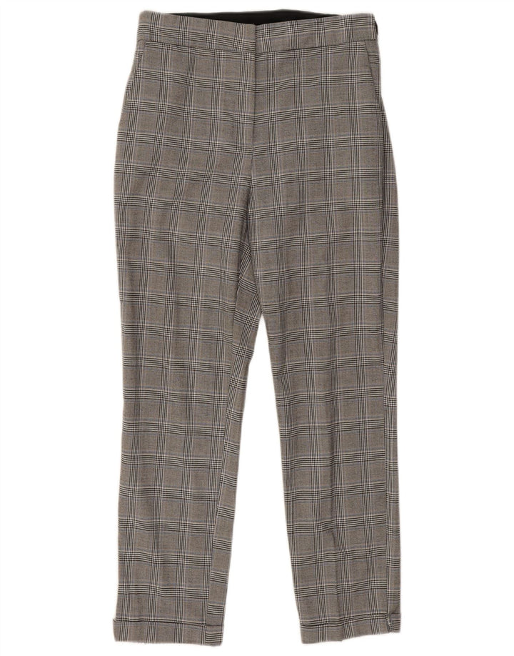Zara Dame Slim Cropped Trousers Large W30 L25 Grå Plaid