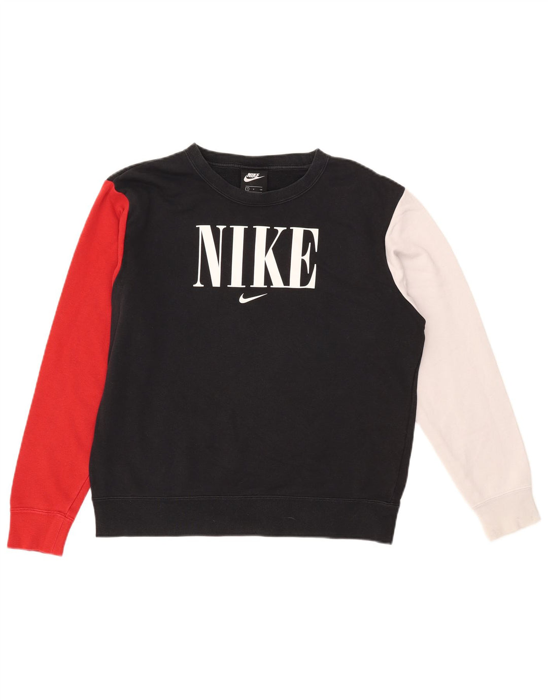 NIKE Oversized Sweatshirt Jumper UK 10 Small Black Colourblock