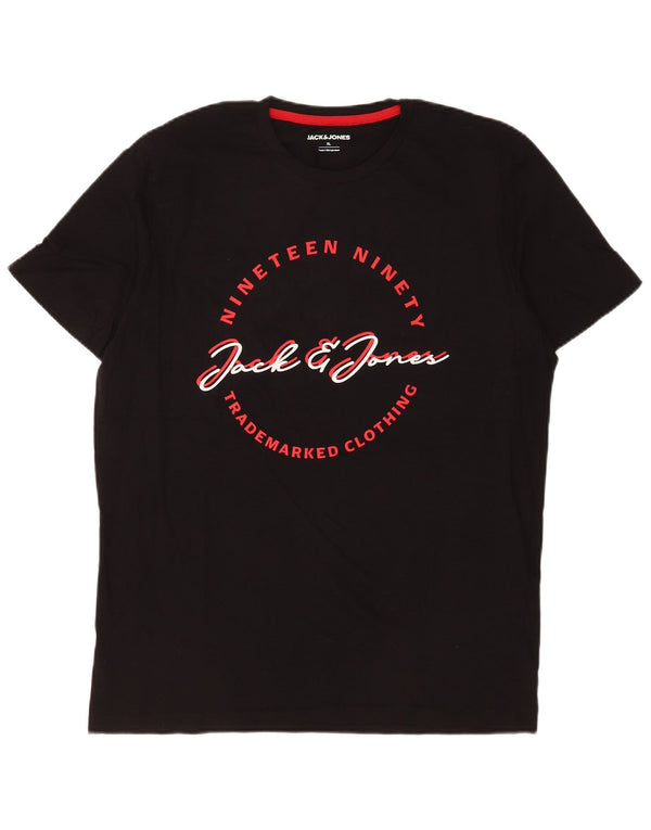 Jack & Jones Mens Graphic T-Shirt Top XL Black Cotton