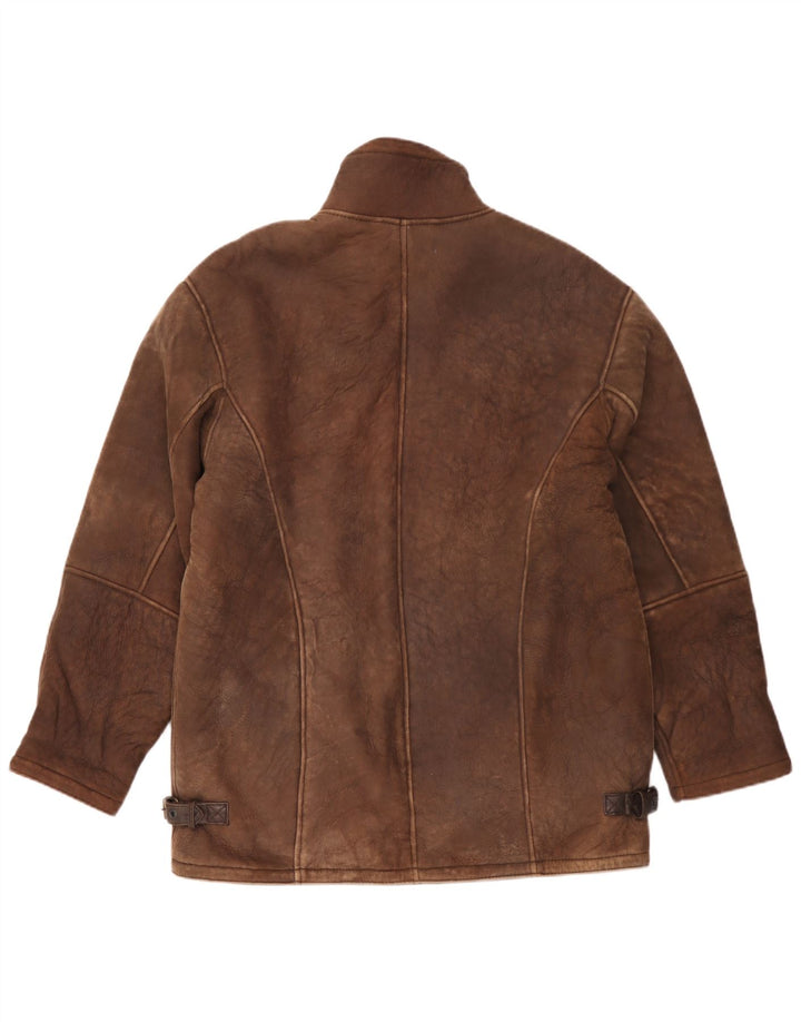 Vintage Herre Loose Fit Shearling Jacket UK 36 Small Brown