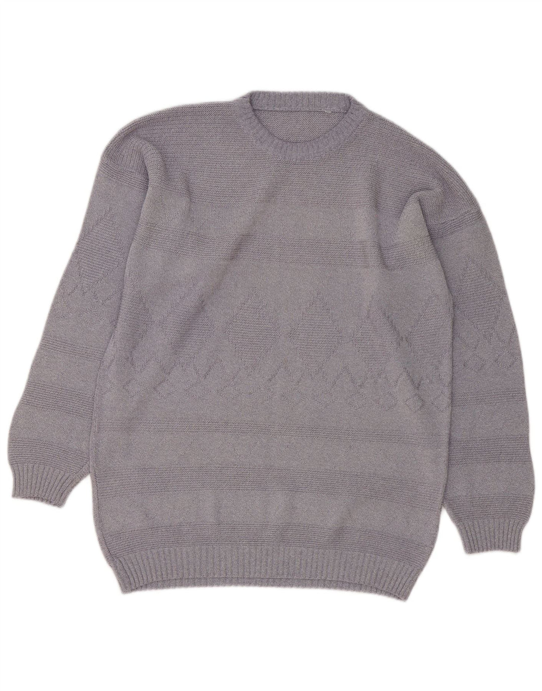 Vintage Herre Crew Neck Jumper Sweater Large Grey Argyle/Diamond