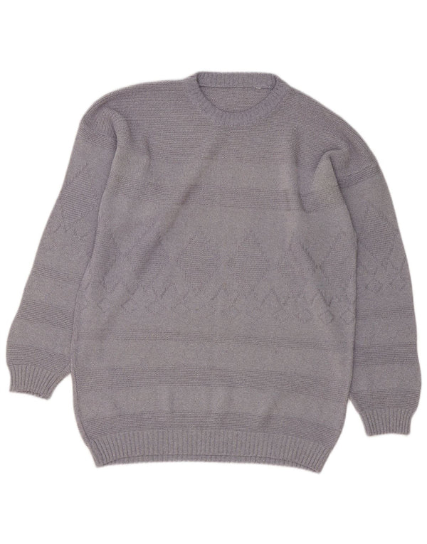 Vintage Herre Crew Neck Jumper Sweater Large Grey Argyle/Diamond