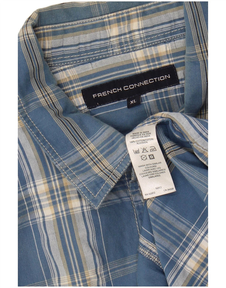 FRENCH CONNECTION Mens Flannel Shirt XL Blue Check Cotton
