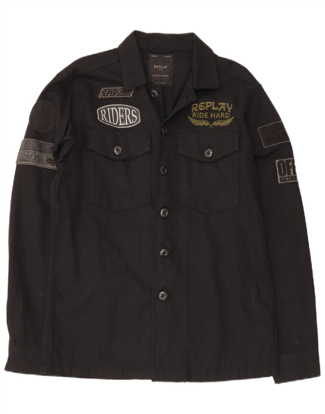 Replay Herre grafisk skjorte medium sort bomuld