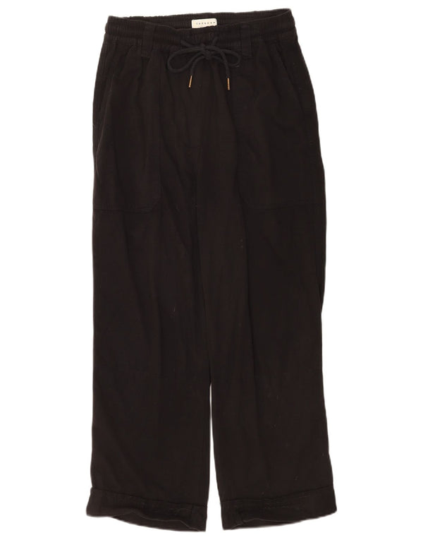 Topshop Dame Loose Fit Cropped Trousers UK 8 Small W26 L23 Black Viscose