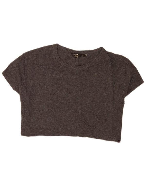 Superdry Womens Crop Relaxed Fit T-Shirt Top UK 16 Stor Grå Bomuld