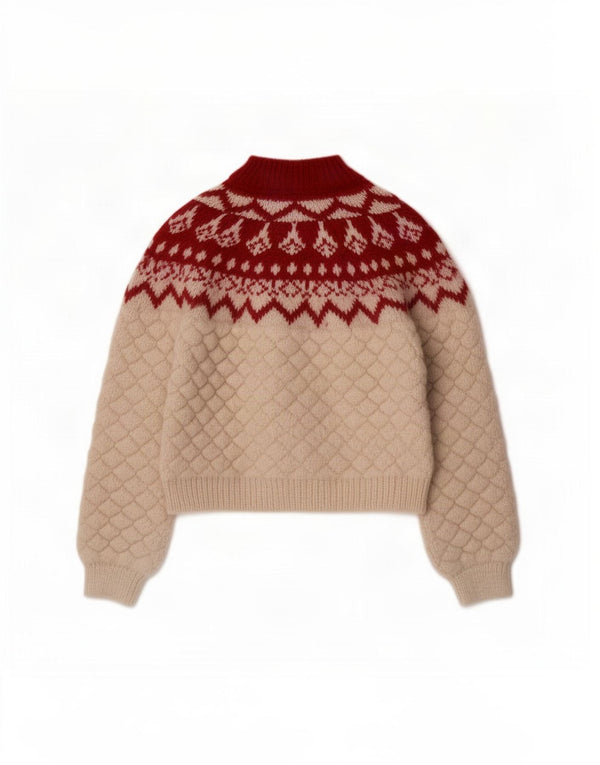 Zara Womens Crop Crew Neck sweater UK 10 Small Off White Fair Isle