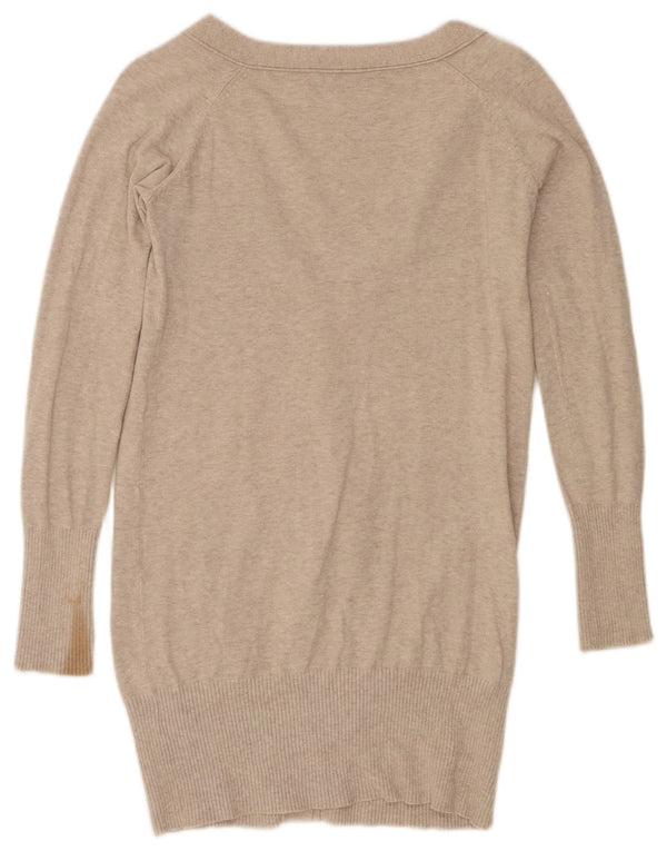 Zara Womens Longline Cardigan Sweater UK 10 Small Beige Flecked Bomuld