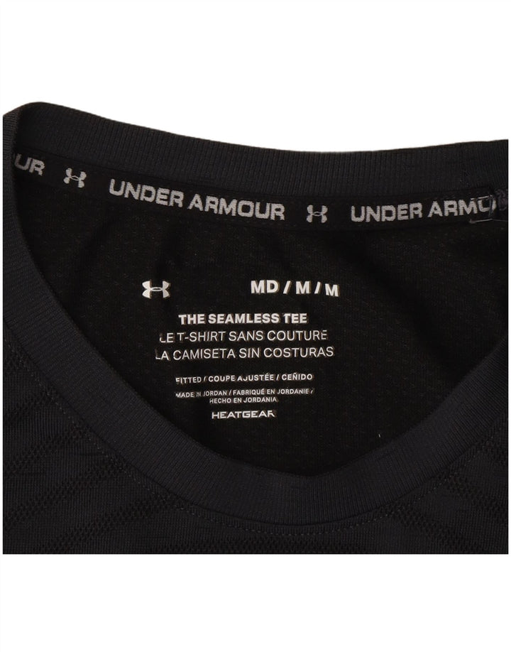 Under Armour Herre Heat Gear T-Shirt Top Medium Grå Stribet Polyester