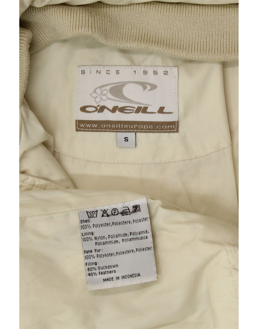 O'Neill Herre hættepolstret jakke UK 36 Small Off White Polyester