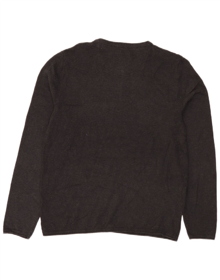 Fedt ansigt herre rund hals sweater stor grå bomuld
