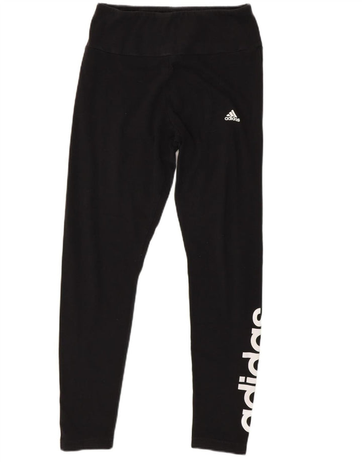 ADIDAS Womens Graphic Leggings UK 12/14 Medium  Black Cotton