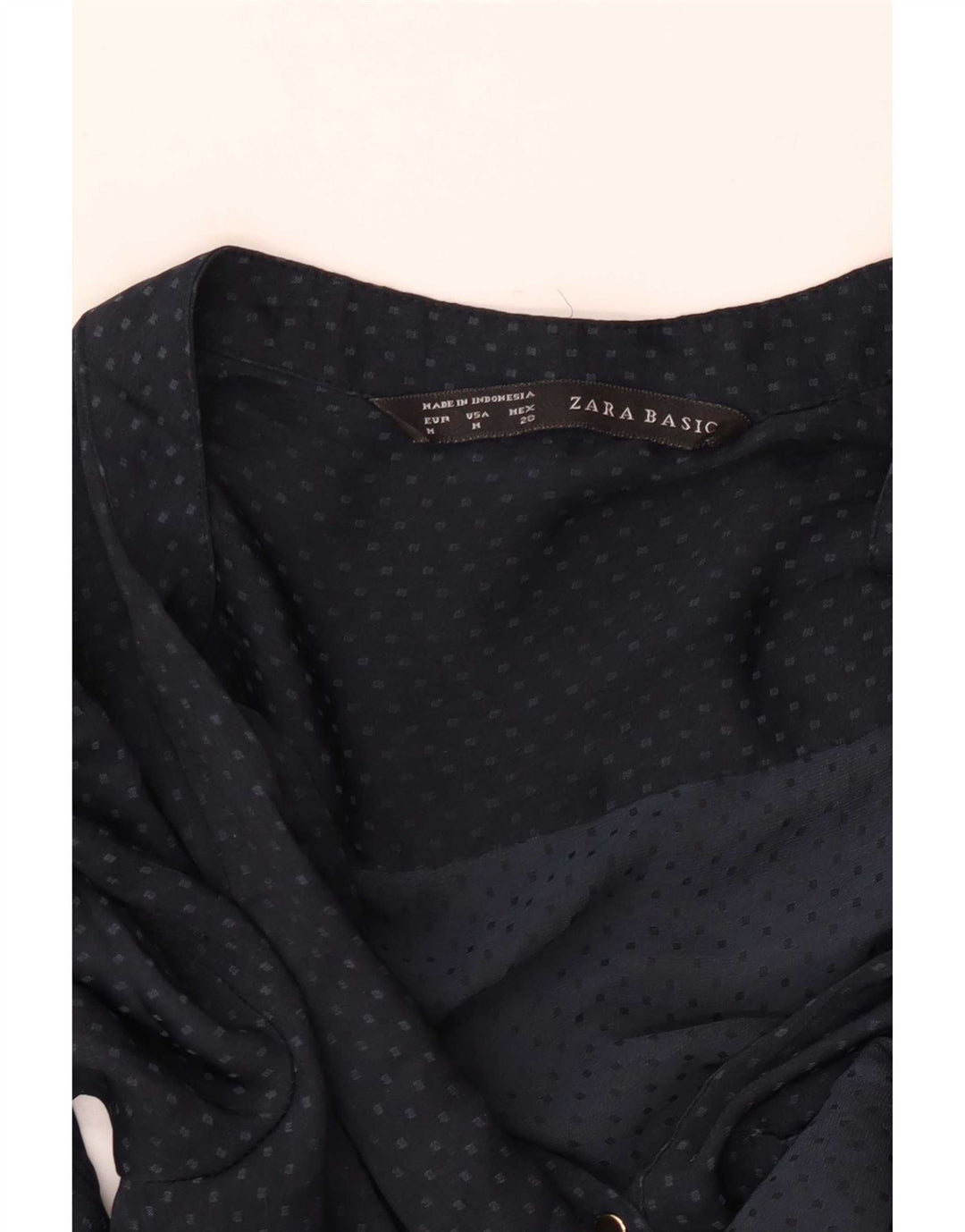 Zara Dame 3/4 ærmet bluse Top UK 14 Medium Navy Blue Plettet