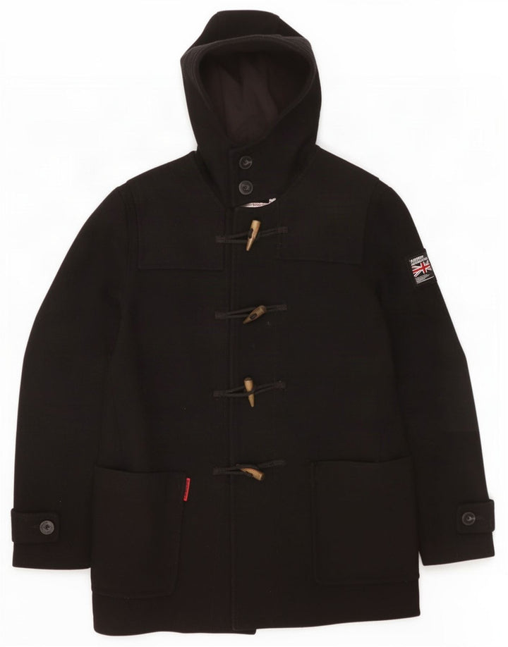 Superdry Duffle Coat med hætte til mænd UK 40 Large Black Wool