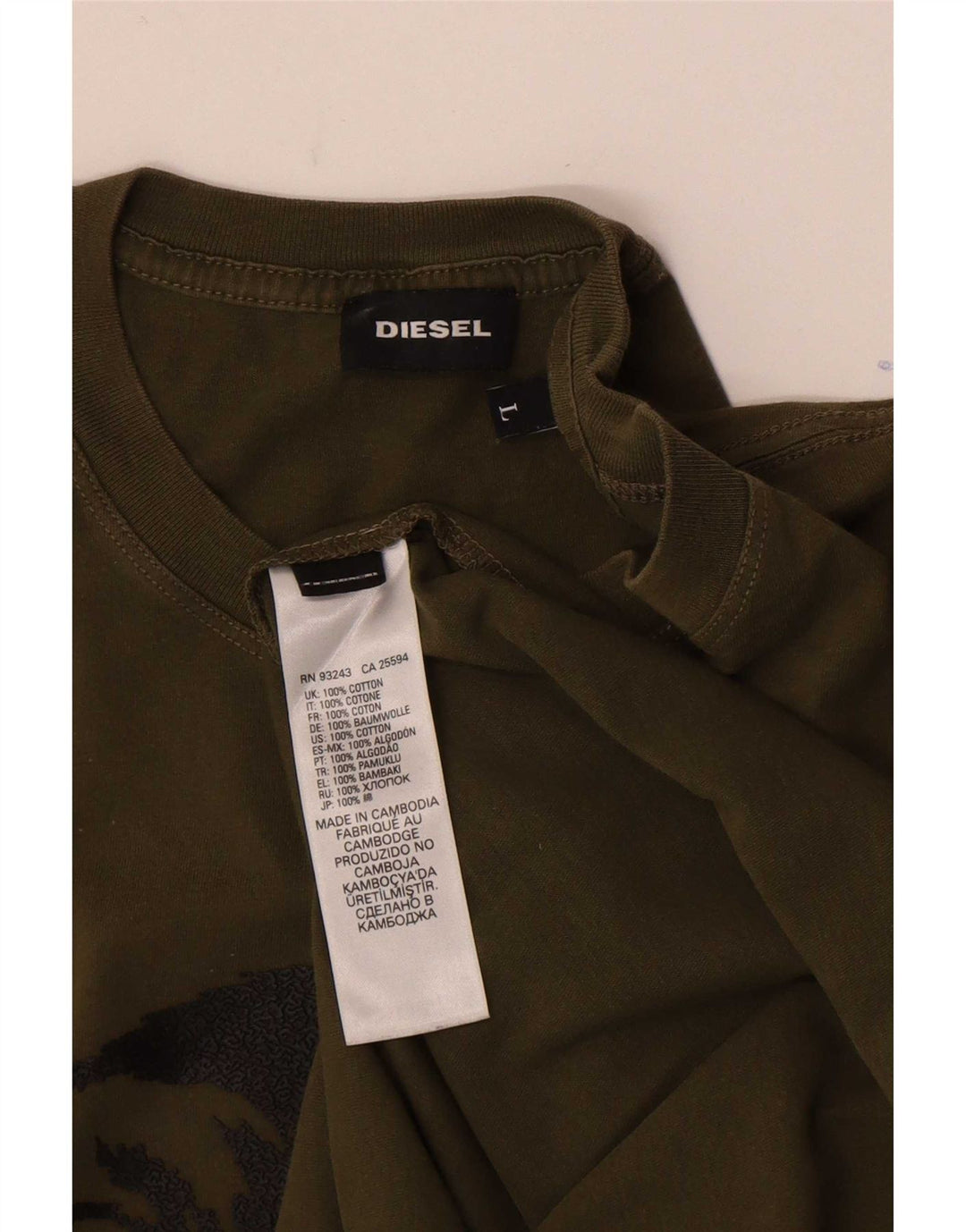 Diesel Herre Grafisk T-Shirt Top Stor Khaki Bomuld