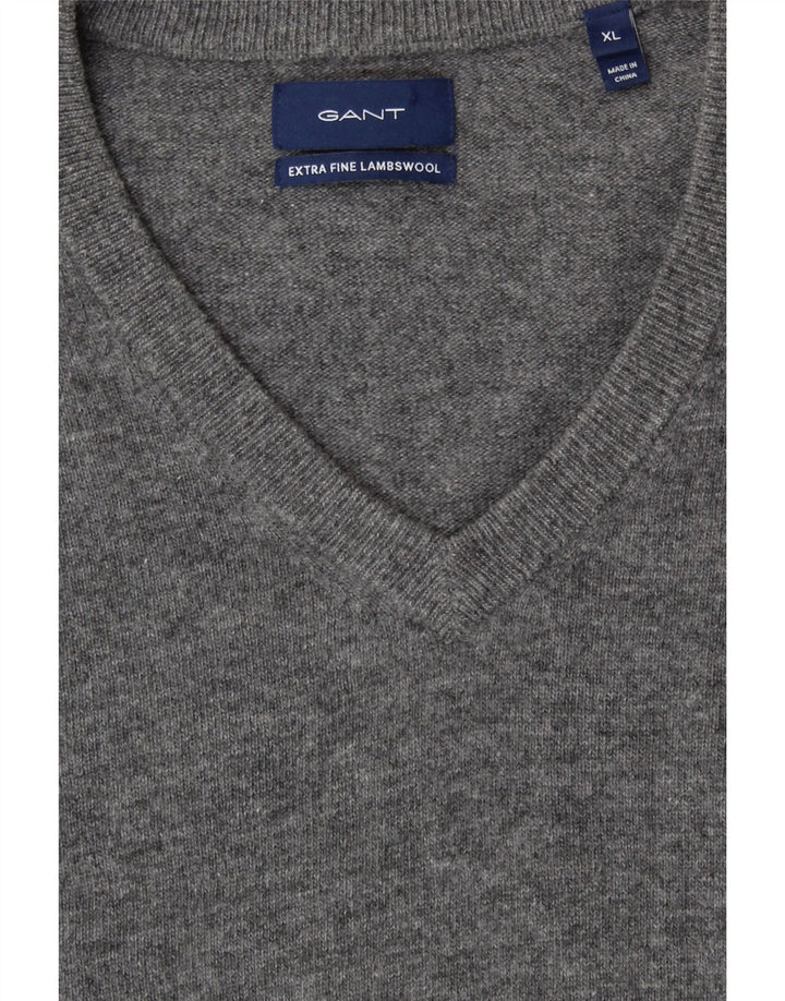 GANT Herre V-hals sweater XL Grå lammeuld